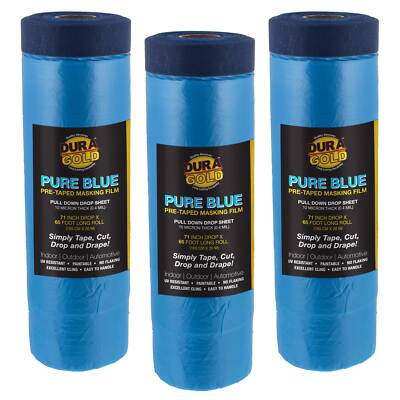 Dura-Gold 71'' Wide x 65' Long Roll of Pure Blue Pre-Taped Masking Film, 3 Pack