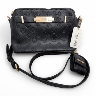 Guess Bea Double Zip Embossed Crossbody Black Bag Purse Mini Pouch NEW w/ Tag