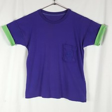 Vtg 80s Jones Wear T-Shirt Purple Green Embroidered Pocket Tee Roll Cuff Crew