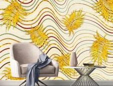 3D Modern Gold Leaves Line Self-adhesive Removeable Wallpaper Wall Mural