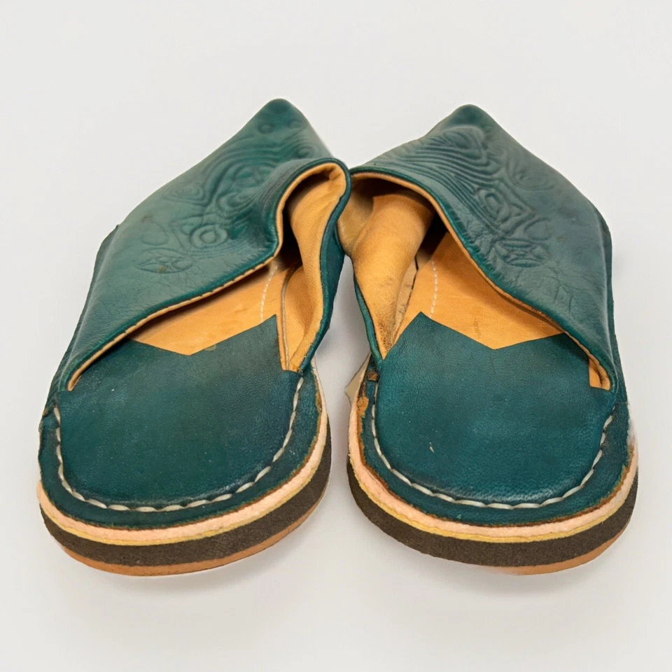 Mujeres Marroquí Turquesa Cuero Tocado Babouche Zapatos Zapatillas con Suela Talla 8 Foto 3 de 4