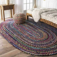 Rug 100% natural cotton braided style reversible oval Rug modern living Area rug