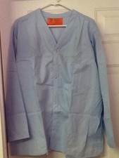 LOT OF 2 HOSPITAL MEN'S COAT PAJAMA SHIRT LONG SLEEVE LARGE BLUE COTTON BLEND