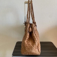 BOTTEGA VENETA Hand Bag Tote Purse Intrecciato Leather Brown Used