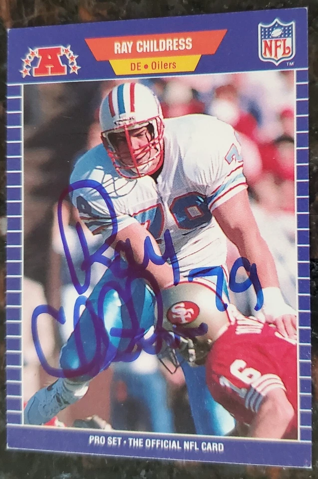 Tarjeta autógrafa Ray Childress 1991 Pro Set #141 NFL Houston Oilers Foto 4 de 4