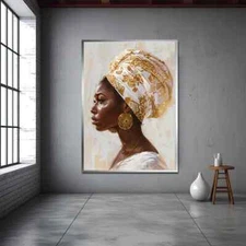 African wearing white-gold clothes Wall Art Canvas Unframed Print Art