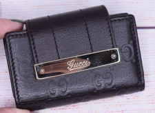 Gucci Key Case Wallet Brown Leather Embossed GG Logo 6 Clip