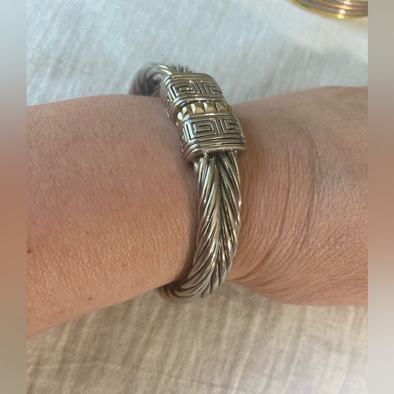 Two Tone Double Cable Hinged Bangle Bracelet - image 5