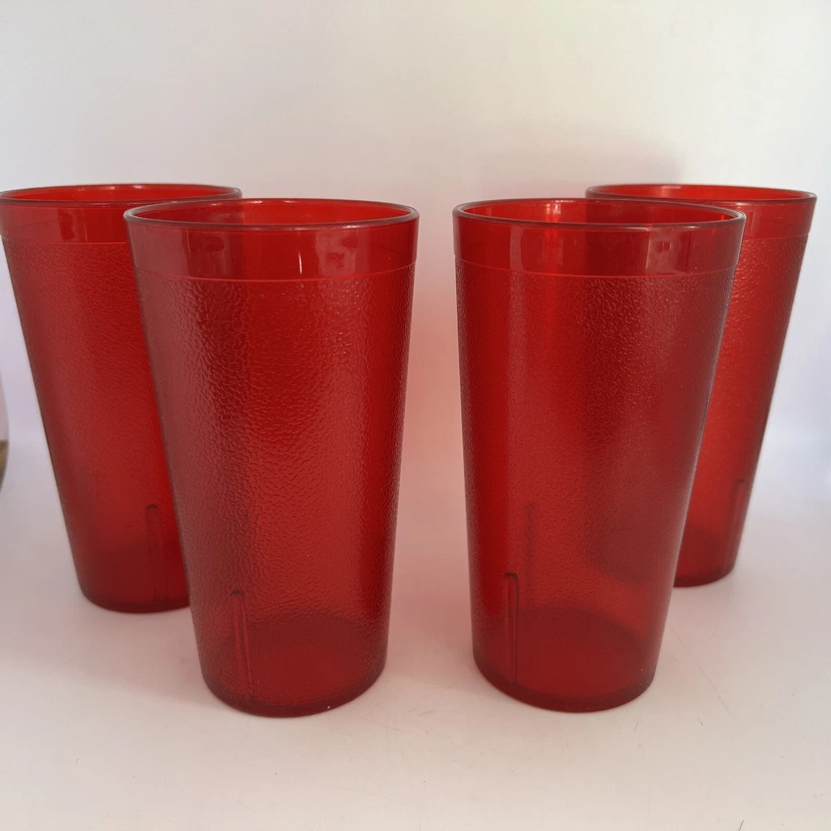 Vintage TEXAN RED Textured Plastic Water Glass 16 oz Tumbler SET of 4  Stackable