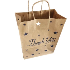 [10 X 7 X 12]- 100 pcs Brown Paper Bags with Handles Thank You with stars 