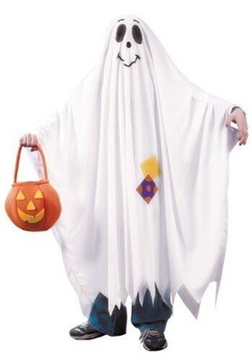 Fun World Freundlich Geist Poncho Tunika Gespenstisch Lustig Gesicht Kostüm 9705