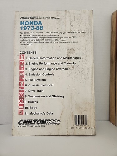 CHILTON REPAIR SHOP MANUAL 6980 HONDA 1973-1986 ACCORD CIVIC CRX PRELUDE - Picture 2 of 2
