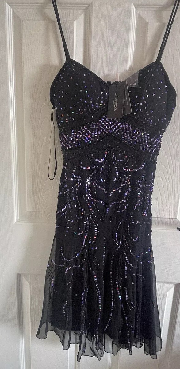 Vintage Aftershock London Black Embellished Evening Dress Size M