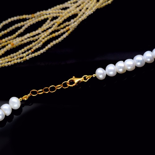 Gemstone White Pearl, Citrine & Quartz Pendant & Necklace 29.0" 925 Silver - Picture 4 of 5