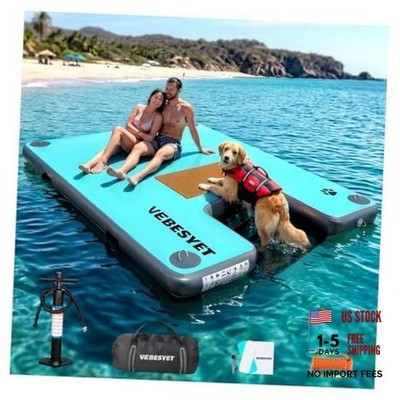 Inflatable Dock with Water Ramp, 6 inch 8ft × 6ft × 6'' Mint Green+Gray+Ramp
