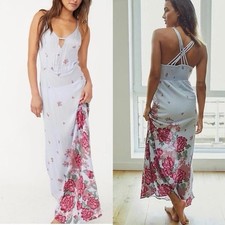 Free People Women’s Lilac Floral Maxi Dress VNeck Crisscross Back Straps size XS