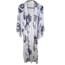 Vintage Japan Yukuta Cotton Carnation Daisy Dye Print Ethnic Kimono FLAWS