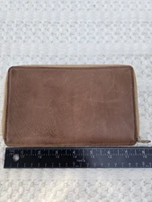 Leather RFID blocking Zip Around Tan Wallet Clutch Swiss Marshall Distressed 