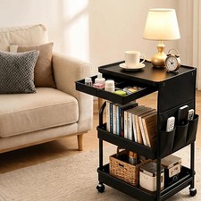 3 Tier Rolling Cart with Wheels and Drawers,Utility Storage Organizer Cart with