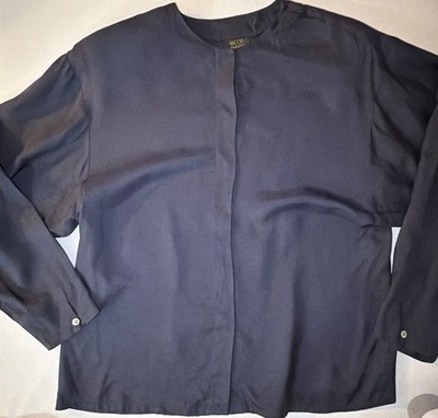 Vintage 100% Silk Blouse Navy Minimalist Career QuiteLuxury Top Sz12 Old-Money