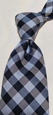Burma Bibas Men's Silk Necktie Blue Checkered, 3.5" Length, 58" Summer
