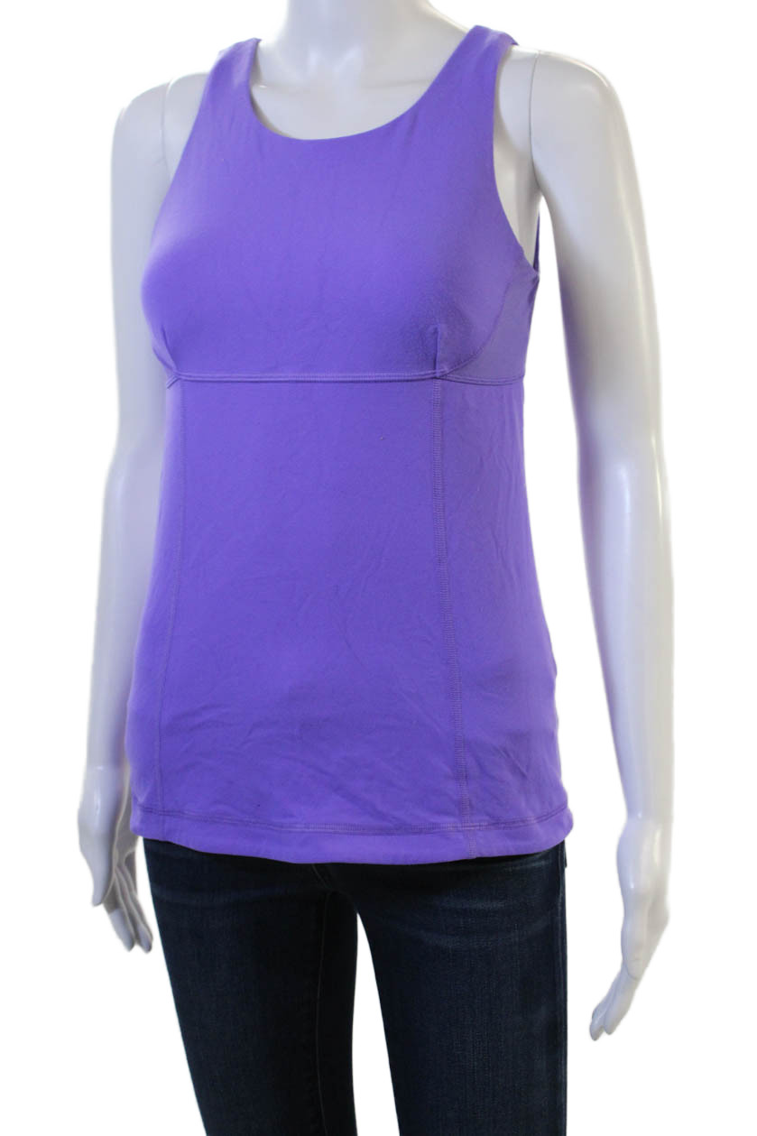Lululemon Women Basic Solid Purple Round Neck Tan… - image 2