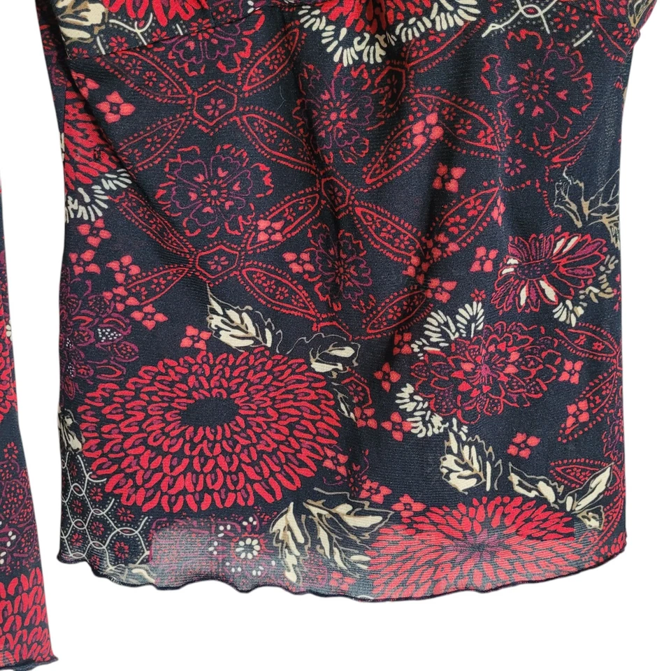 Blusa transparente Babydoll sombra de ojos Y2K para mujer talla grande negra roja floral hippie Foto 4 de 4