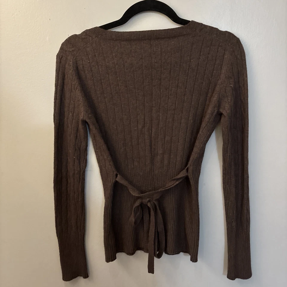 Cárdigan BCBGMAXAZRIA Lana Angora Cable Tejido Marrón Talla S Suave Ligero Carrera Foto 2 de 4