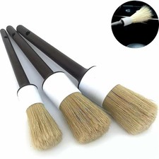 3pcs Car Detailing Brush Set Boar Hair Bristle Interior Exterior Cleaning Tool