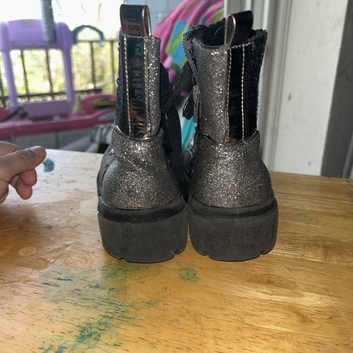 Youth / Girl's Justice Silver Glitter & Sequin Lace Up Zip Ankle Boots Sz 13 - Picture 5 of 6