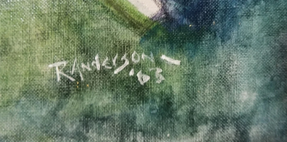 БОЛЬШОЙ СТАРИННЫЙ АНГЕЛ КАРТИНА МАСЛОМ ~ ПОДПИСАННЫЙ ~ 1963 СЕРЕДИНЫ ВЕКА СОВРЕМЕННЫЙ ~ В РАМКЕ - Изображение 4 из 4