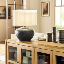 Oversized Ceramic with Fluted Shade Table Lamp Black/White - Hearth & Hand