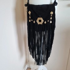 River Island Black Real Suede Tassel Crossbody Bag Boho