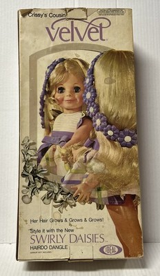 Vintage 1974 Velvet Doll Swirly hair and flowery Outfit 