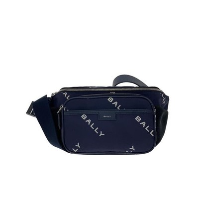 BALLY CODE MAS01W Belt Bag Leather Navy Mens Waist Pack Zip Crossbody Travel