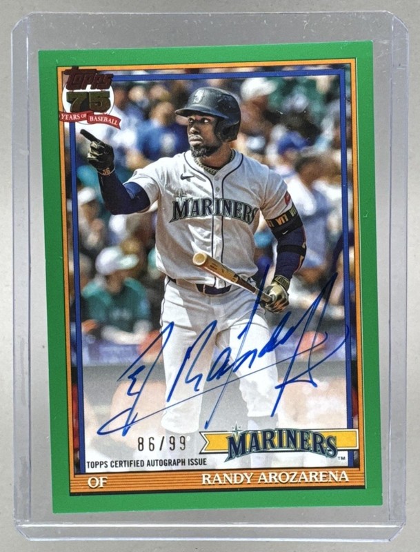 Randy Arozarena 2026 Topps Series 2 #91A-AROZ Green 1991 Auto /99