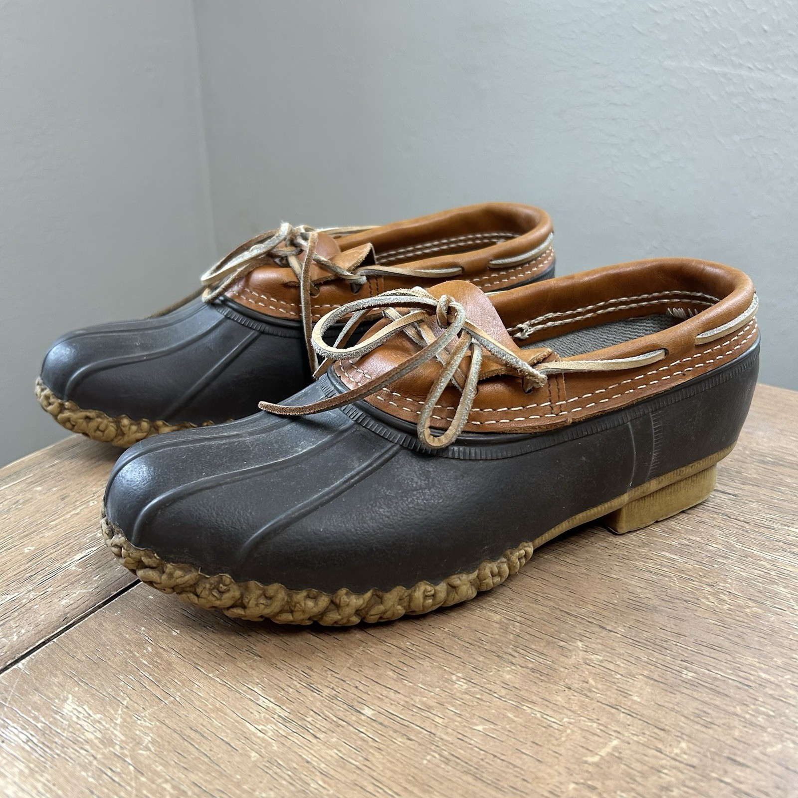 VTG LL Bean Boots Rubber Mocs Low Duck Boots Tan Brown Men's 6M Fisherman VGC