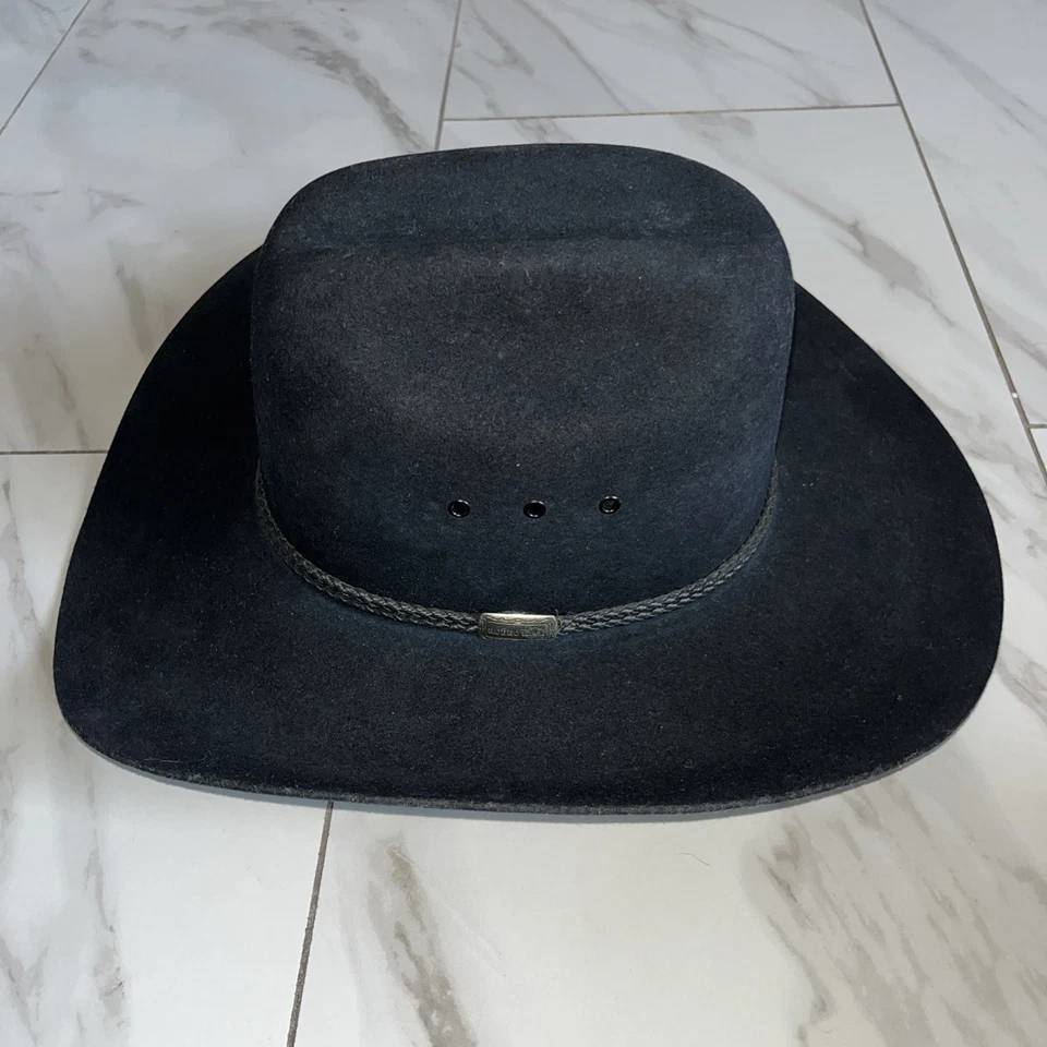 Sombrero de Vaquero Rodeo King RCC Western Stores 3X Fieltro de Lana Negro Borde Trenzado Talla 7 Foto 2 de 4
