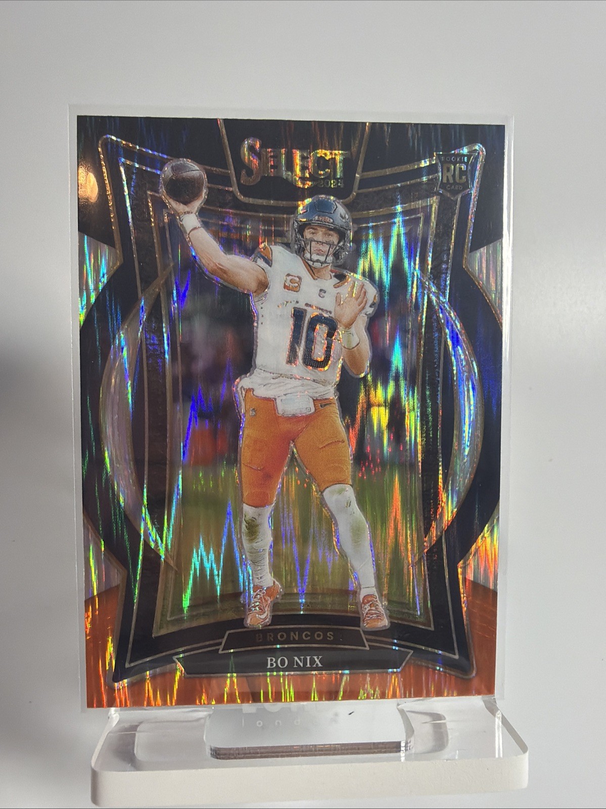 2024 Panini Select - Concourse Bo Nix #30 Black And Orange Shock Prizm (RC)