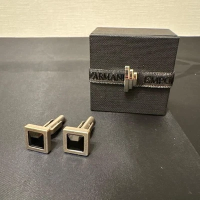 Boutons de manchette EMPORIO ARMANI argent noir - Photo 1/3