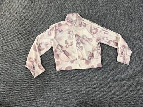 Adidas Track Jacket Womens Large purple White Floral Full Zip Athletic Casual