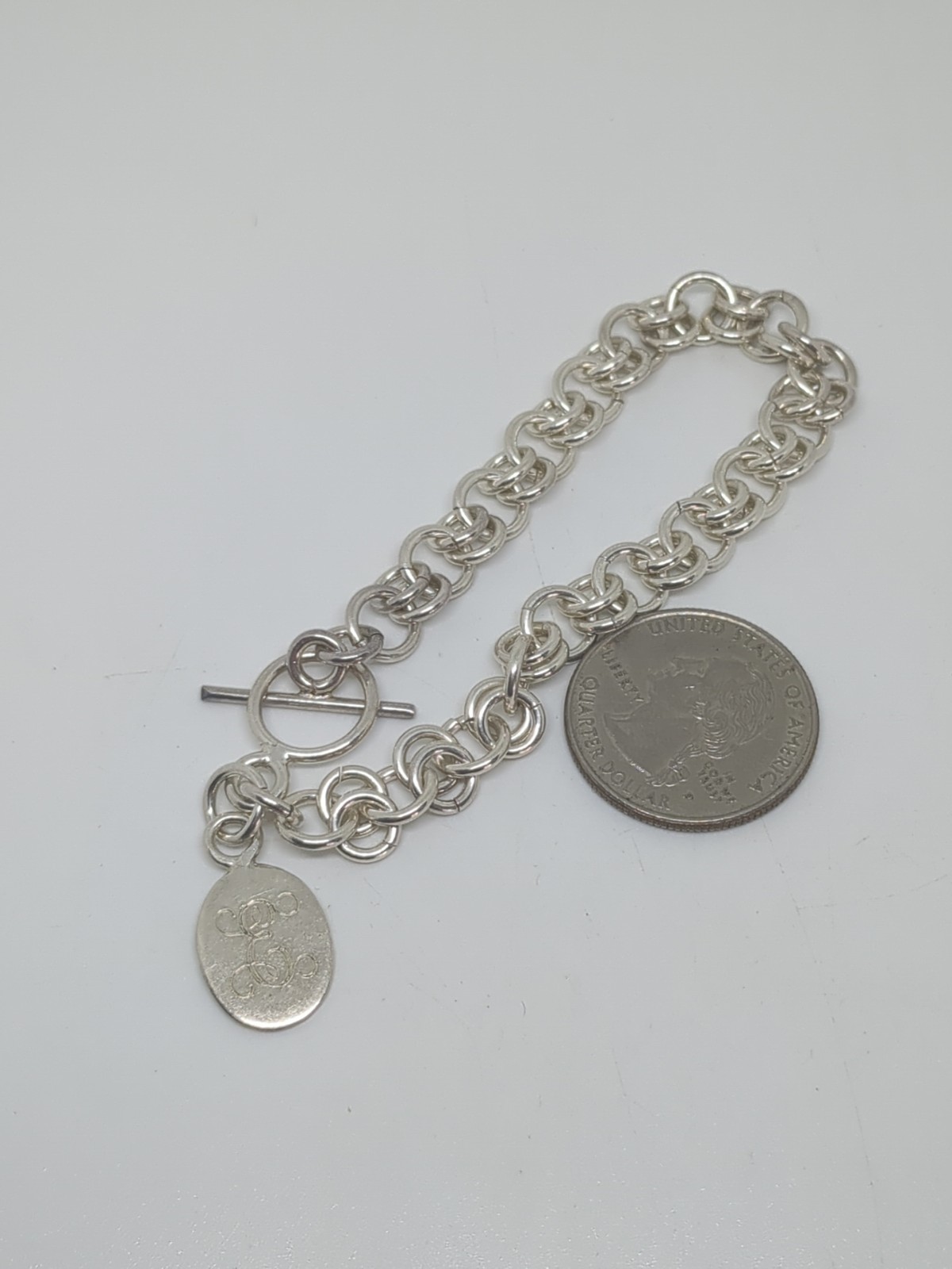 Sterling Silver 925 Double Link Toggle Bracelet 7… - image 2