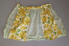 Vintage Hostess Apron Half Waist Flowers Floral Yellow Sheer W/Pockets Cottage