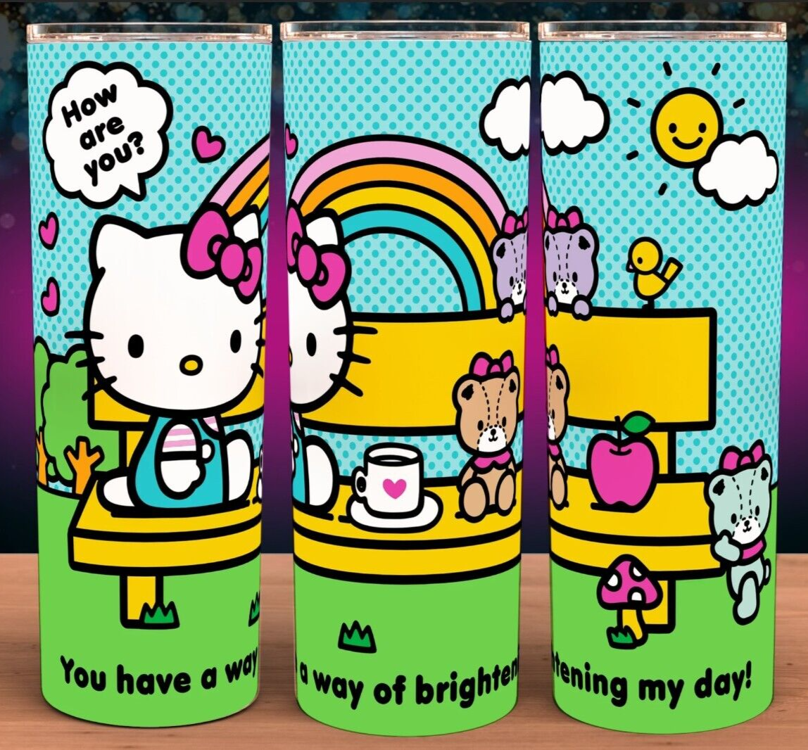 Hello Kitty How Are You Cup Mug Tumbler 20oz with lid/straw