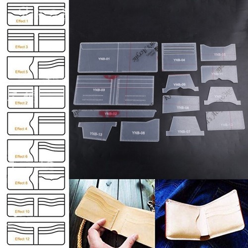 Leather Craft Tool Set 13pieces Acrylic Wallet Pattern Stencil Set Gift - Picture 5 of 8