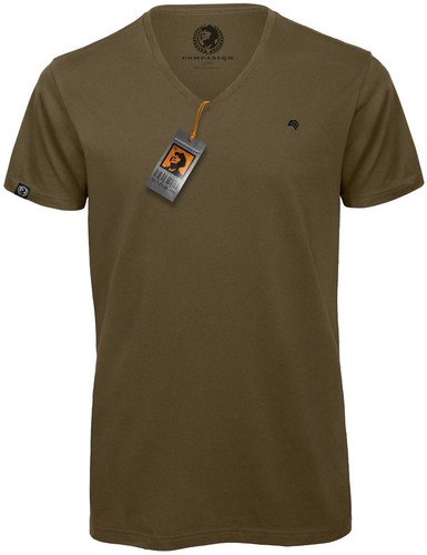 BAC TM044 Bio-Baumwolle V-Neck-Kragen-Ausschnitt T-Shirt COMPANIEER Grün Olive   - Bild 1 von 3