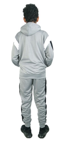 Jungen Polyster Trainingsanzug Kind Streifen Kapuze Reißverschluss Jacke Jogger Joggingunterteil Set - Bild 13 von 62