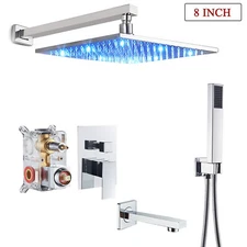 Chrome Shower Faucet Set Rainfall Shower Head Combo Sprayer Kit with Mixer Valve