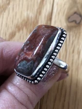 Red Lake Superior Agate Rectangular Cushion Ring Size 7 Artisan Southwest