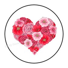 30 PINK RED FLOWER HEART ENVELOPE SEALS LABELS STICKERS PARTY FAVORS 1.5"